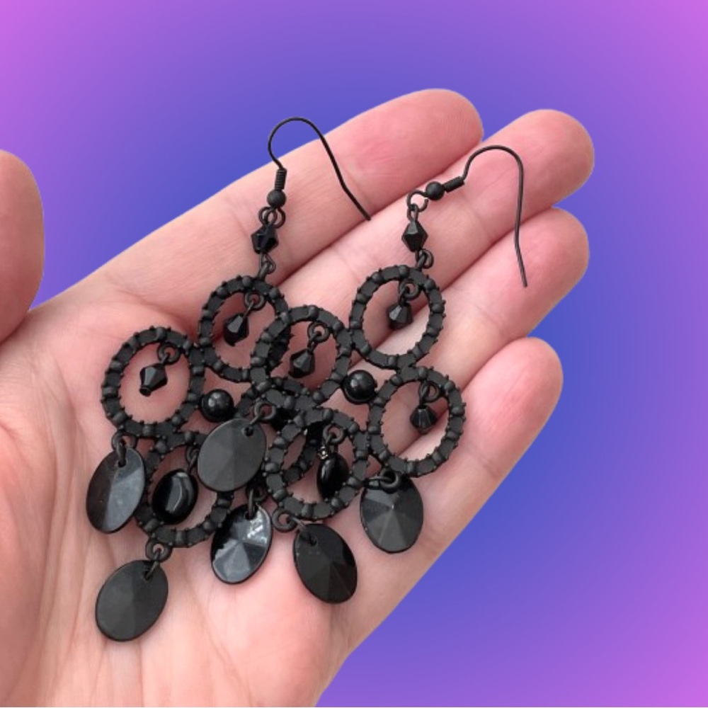 Vintage-style black chandelier dangle earrings goth spooky